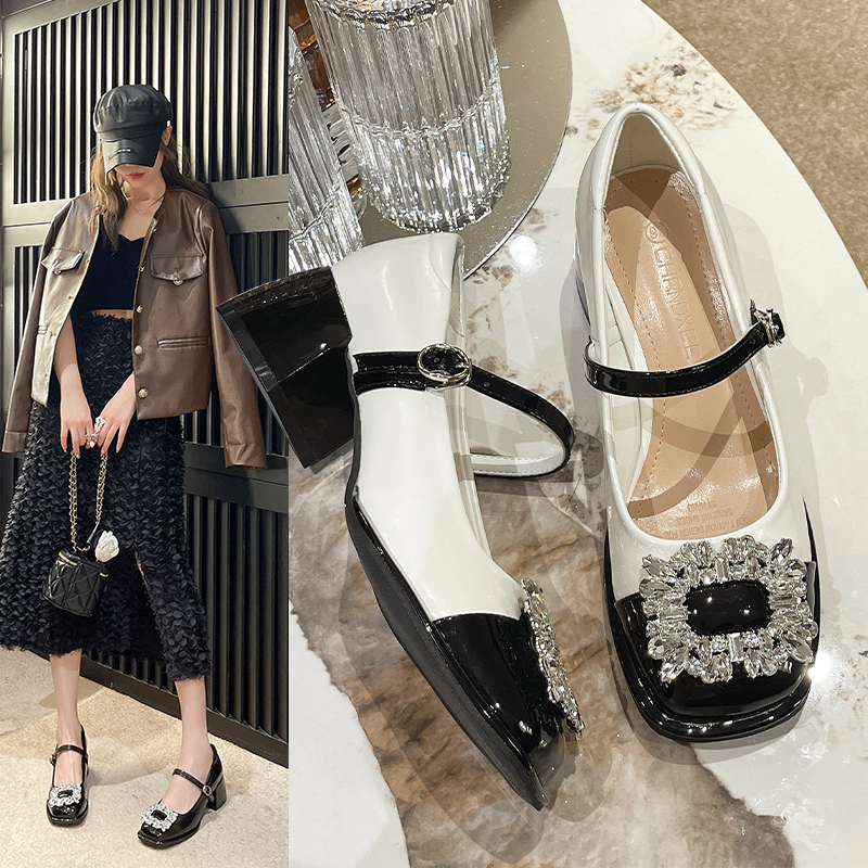 【薇薇专属】小香风气质水钻粗跟玛丽珍鞋女2023年新款法式女鞋潮