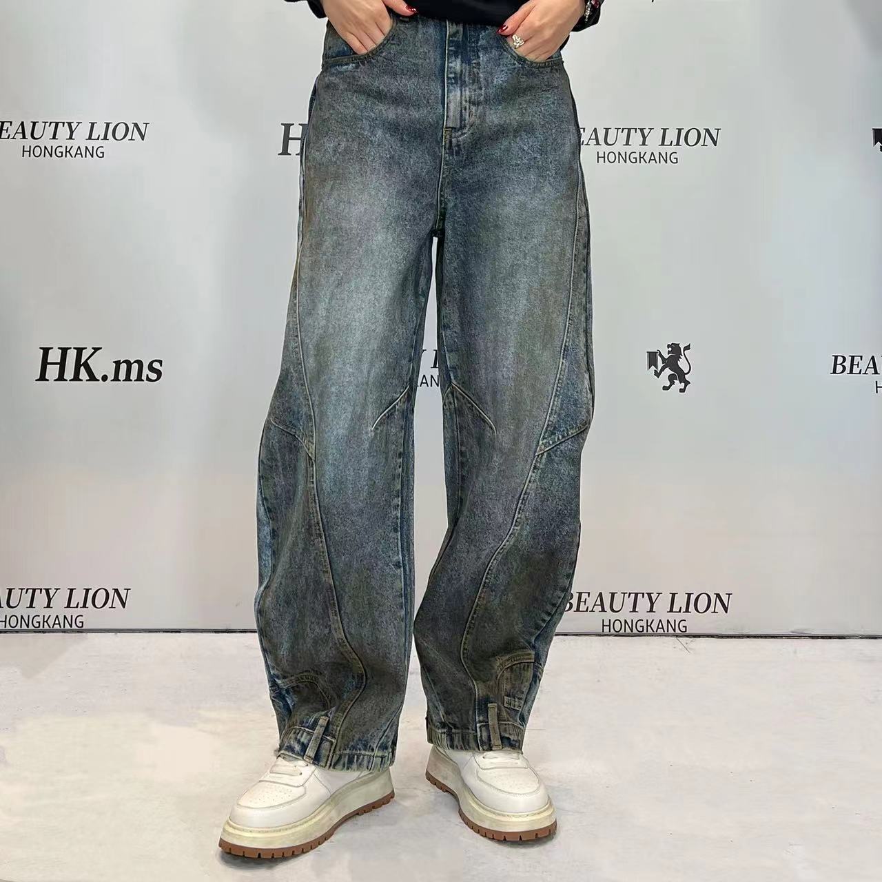 H·K美狮潮牌港风直筒休闲时尚百搭水洗牛仔裤