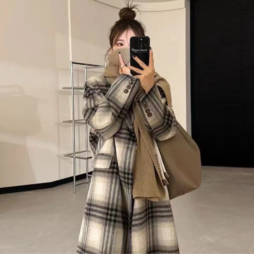 【Jen&dan/珍意丹】T秋冬新款时尚设计师中长款经典格子大衣2333#