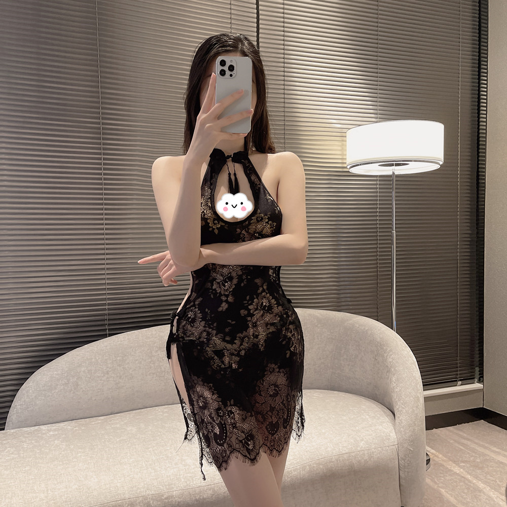 夏季古典内衣女蕾丝情调复古美人旗袍制服性感纯欲风薄款睡衣睡裙