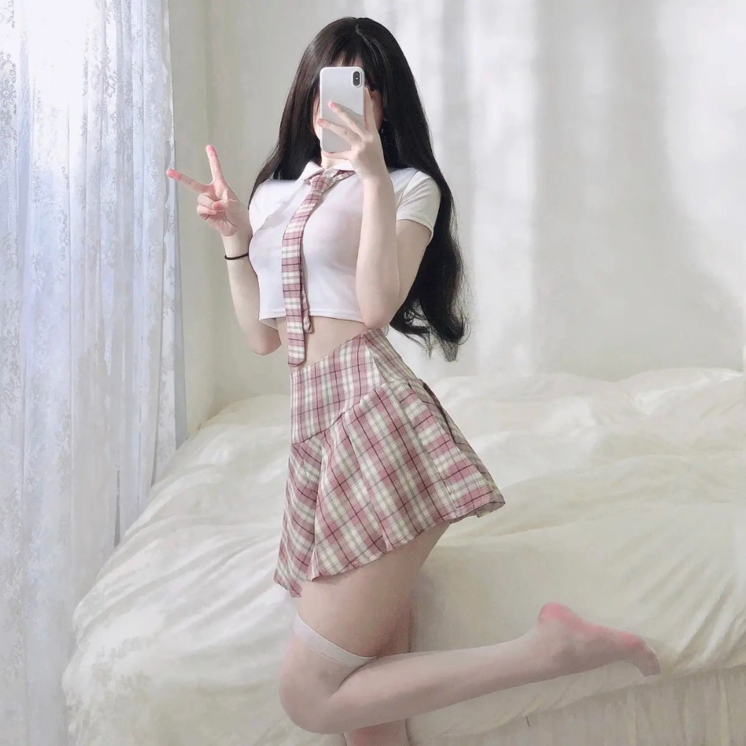 可爱清纯日系少女学院风性感纯欲写真jk格子居家套装睡裙睡衣