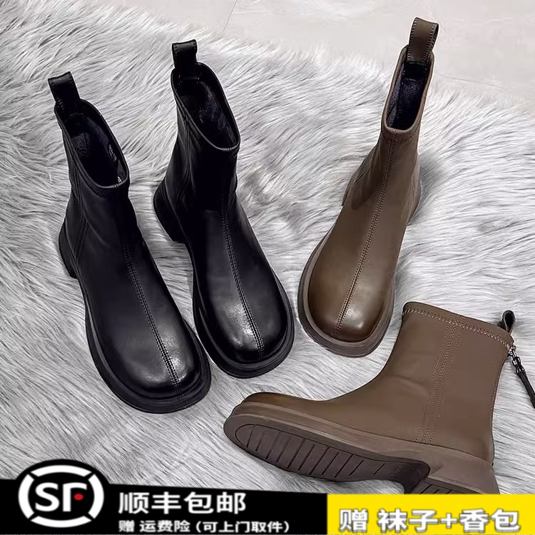 大东姚马丁靴女厚底短靴2024年秋冬新款黑色瘦瘦靴英伦风靴子百搭
