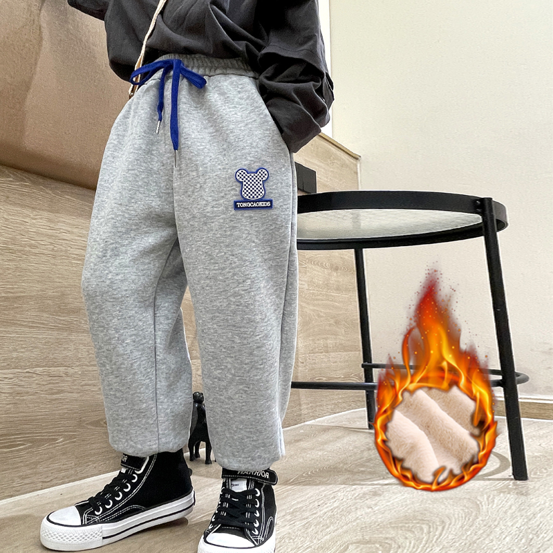 儿童裤子加厚宽松加绒男童女童洋气中大童秋冬冬季百搭长裤休闲