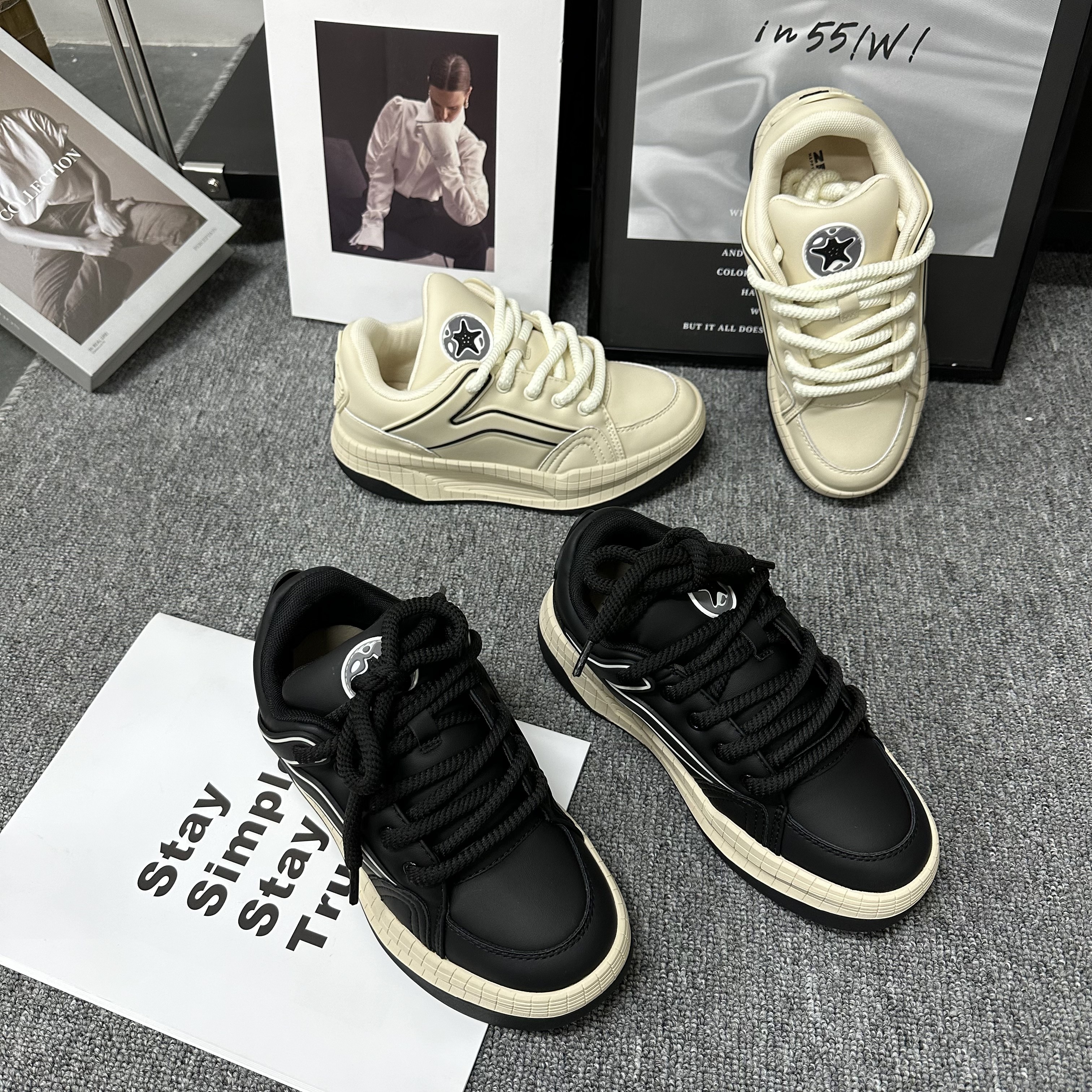冬季新品厚底百搭网红休闲增高系带超火运动鞋  082  高版