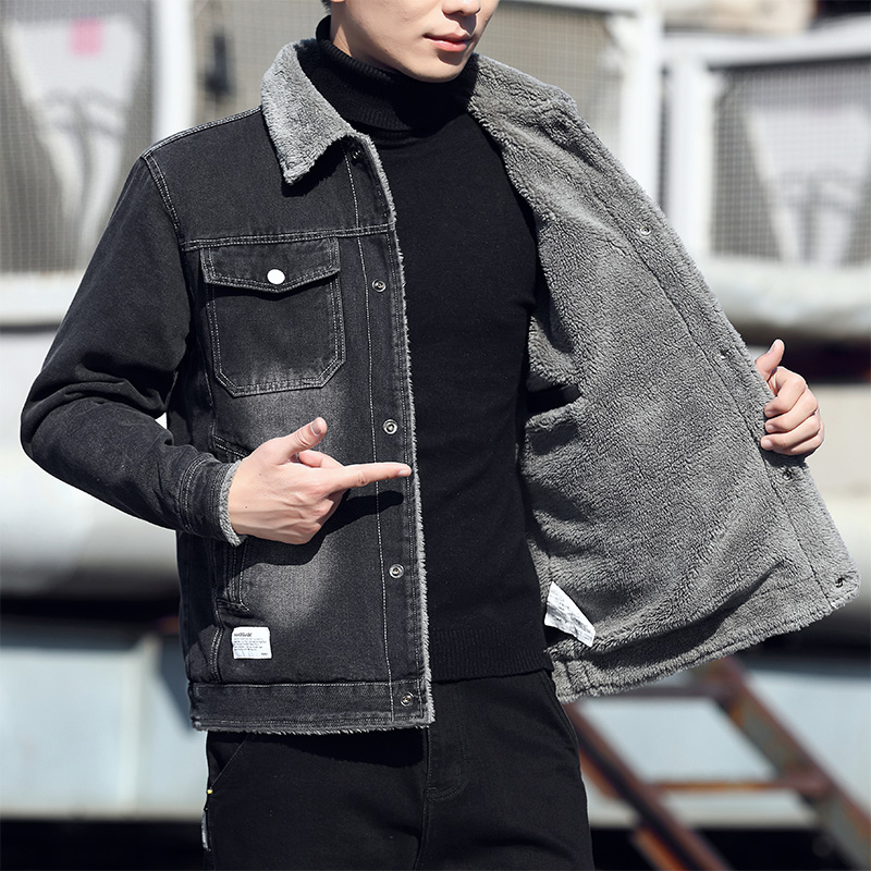 牛仔外套男款2023秋冬季男装夹克加绒加厚韩版翻领青年夹克衫上衣