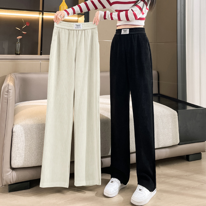 加绒雪尼尔阔腿休闲裤女2022秋冬新款冬季宽松显瘦直筒拖地长裤潮