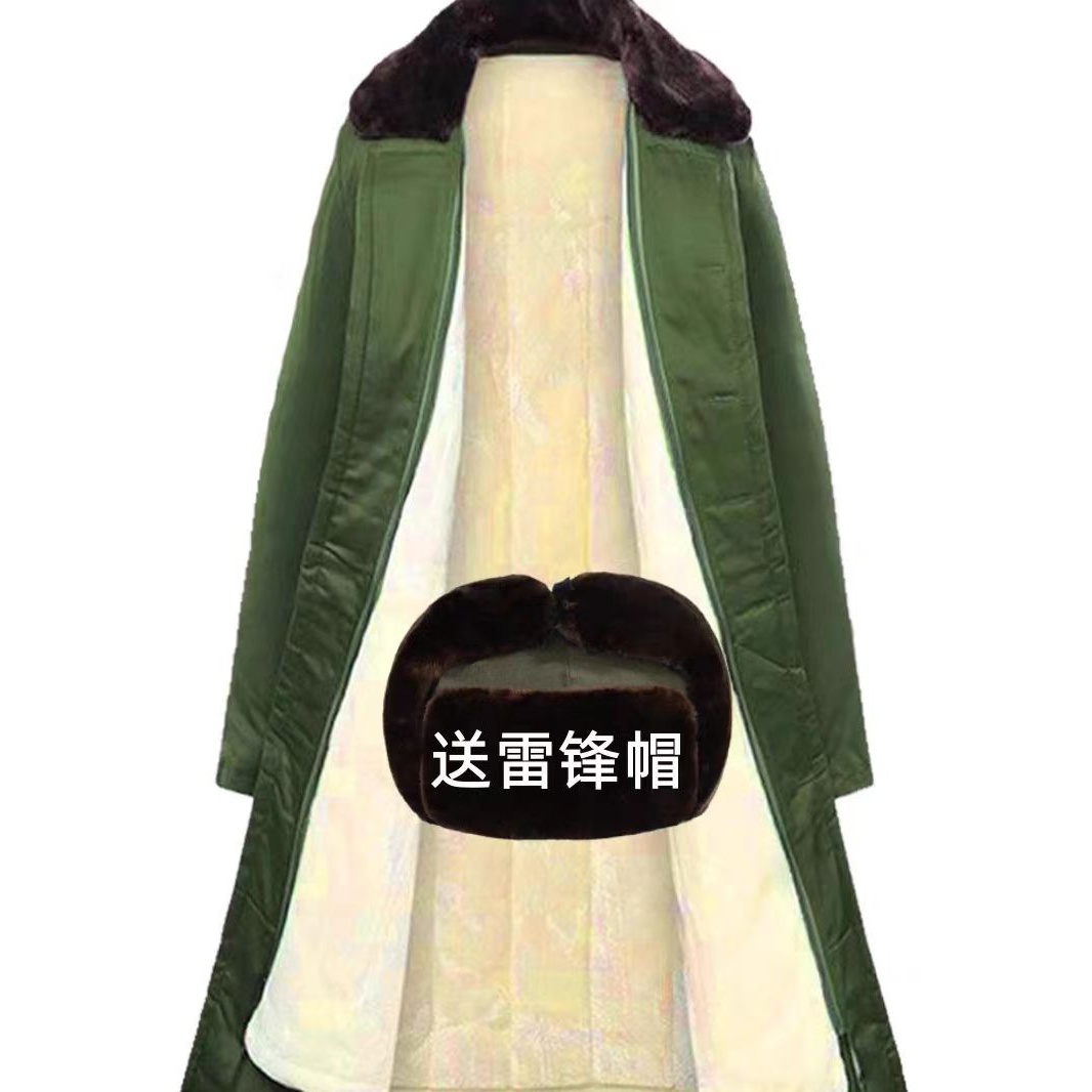 长款加厚军棉大衣男冬季冷库防寒服劳保绿棉袄老式风衣东北大棉衣