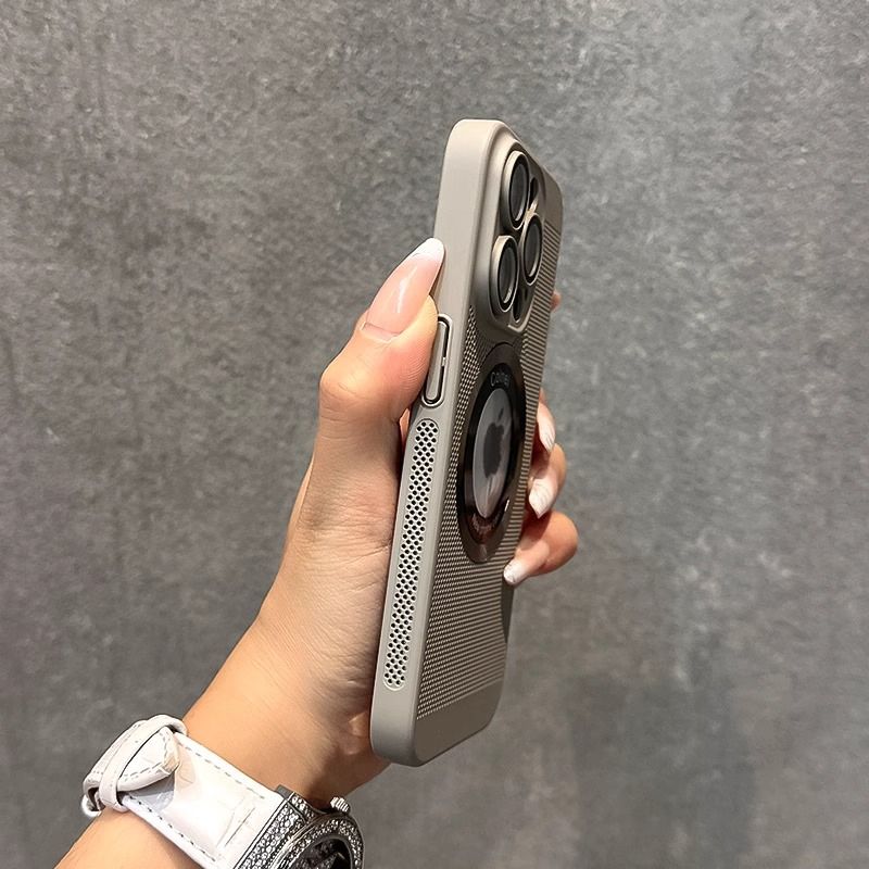 苹果14手机壳磁吸透标钛金灰iPhone15promax散热透气13超薄12新款