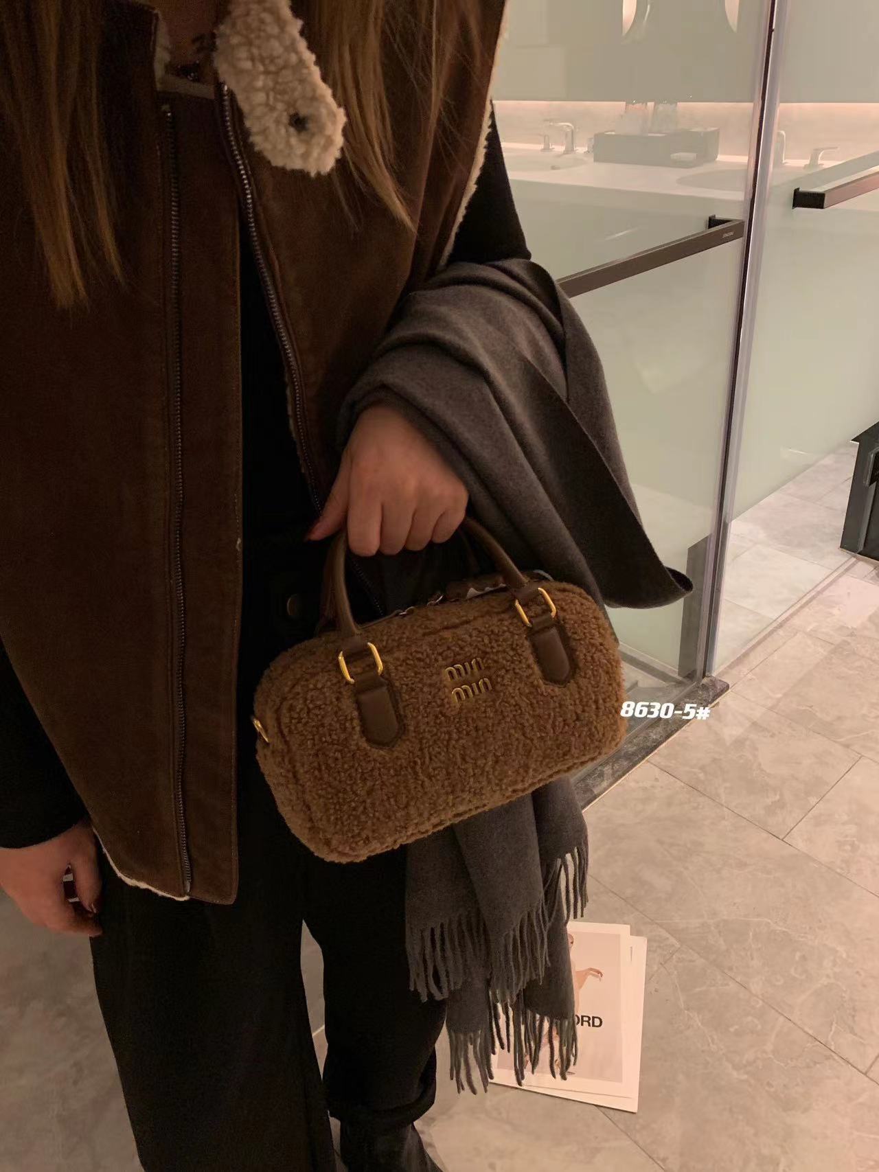 新款美拉德保龄球秋冬款小众韩版手提斜挎单肩女包8630-5泰迪色