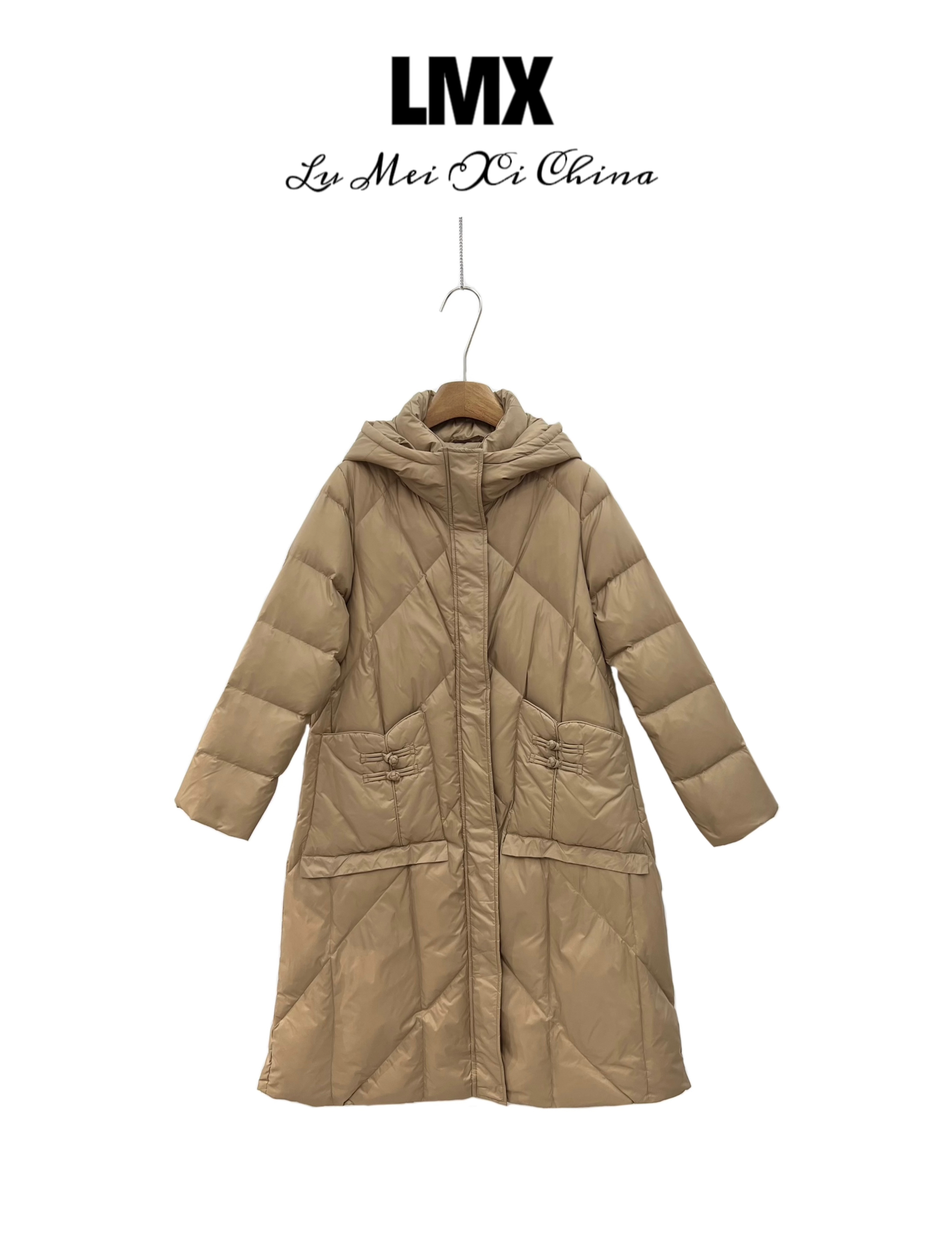 LMXPPJ【气质修身连帽羽绒服】秋冬季新款中长款保暖白鸭绒外套i60