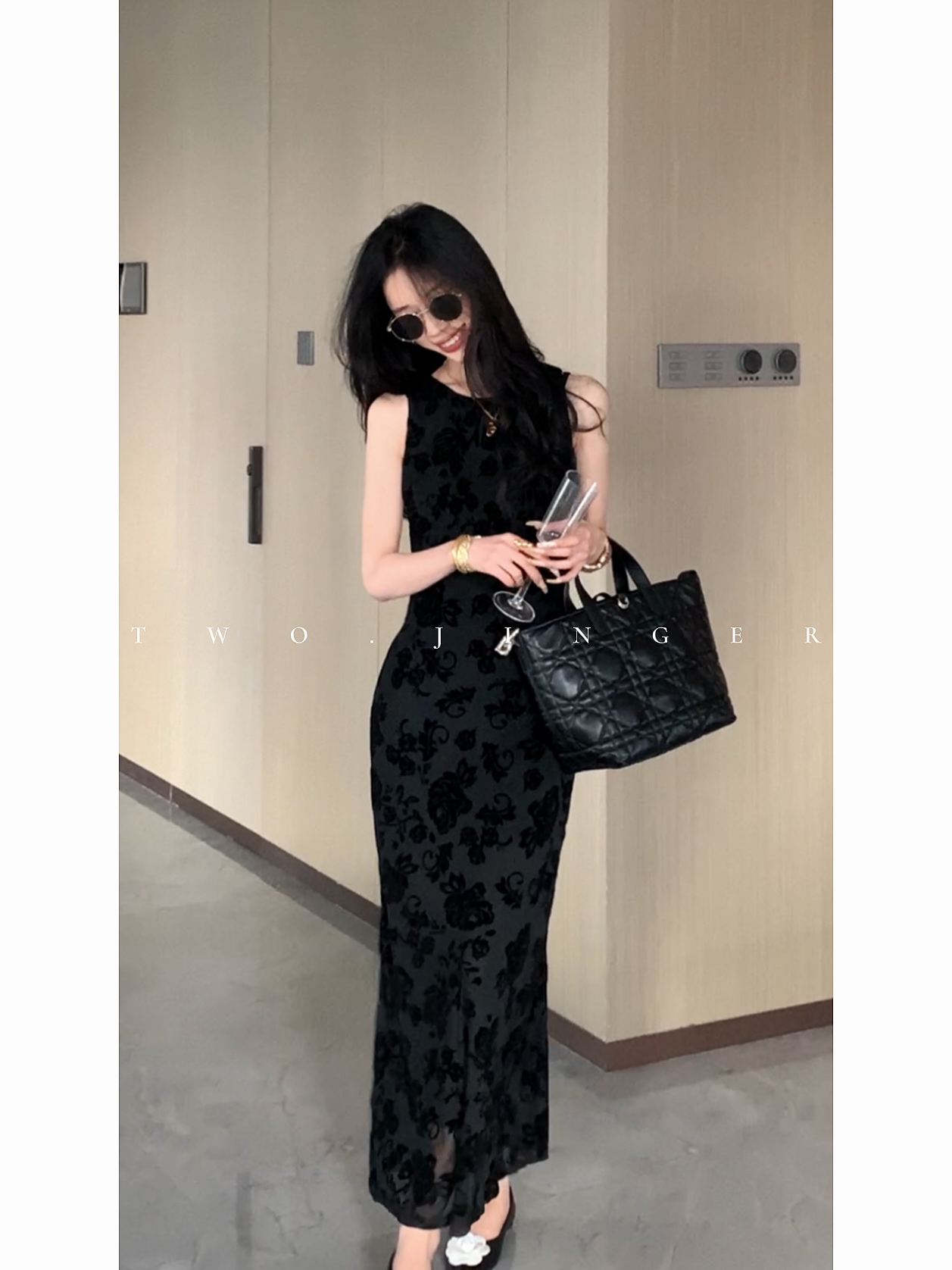 二静子 极简约静奢（黑玫瑰）摇曳生姿风情万种提花连衣裙 CX99333