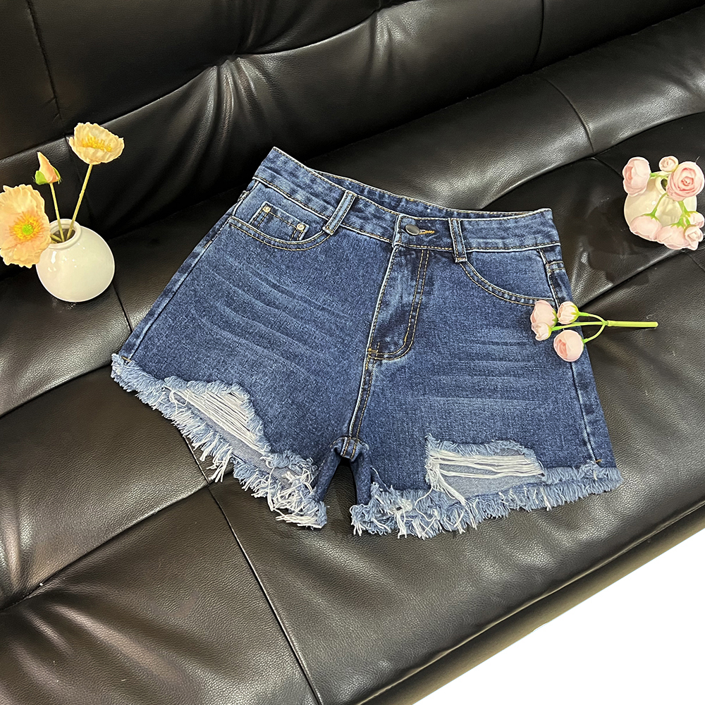 【现货】高腰阔腿破洞裤毛边A字牛仔裤女夏季薄款百搭显瘦遮胯768