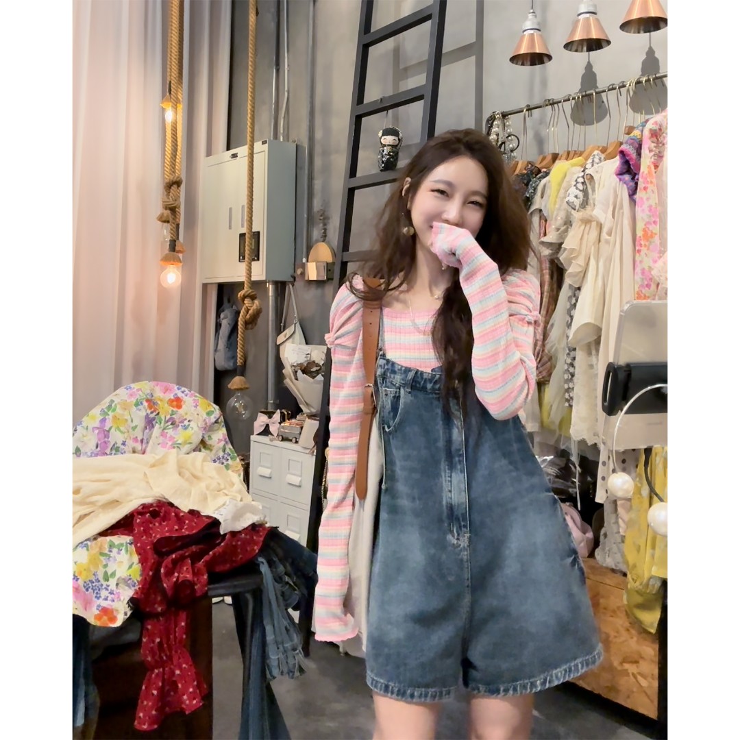 L3061701素拉那里定制款韩系复古设计感小众不规则显瘦连体背带裤