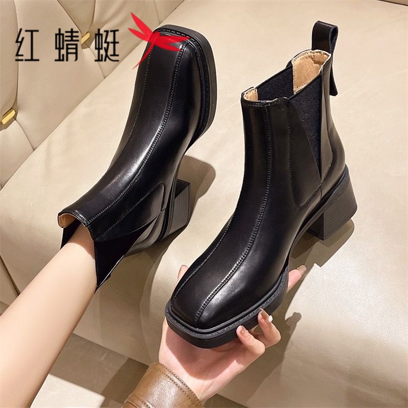 红蜻蜓时尚棉靴女2026年秋冬新款舒适马丁靴小个子保暖漆皮瘦瘦靴商品图