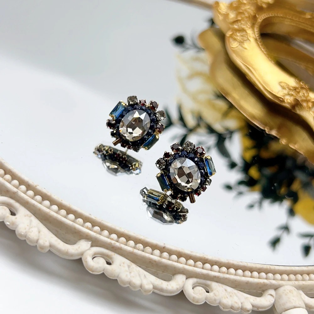 铜合金仿水晶耳饰 银针 02447 好啊商店 复古轻奢耳钉-茶色