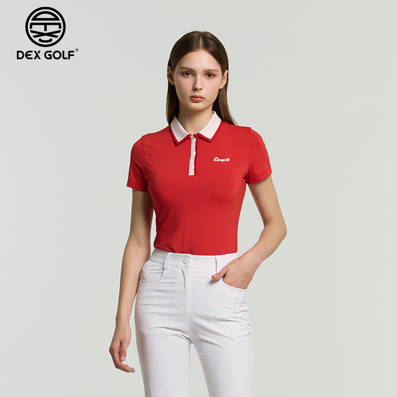 DEXGOLF高尔夫女春夏短袖T恤3350经典学院风翻领上衣修身显瘦舒适