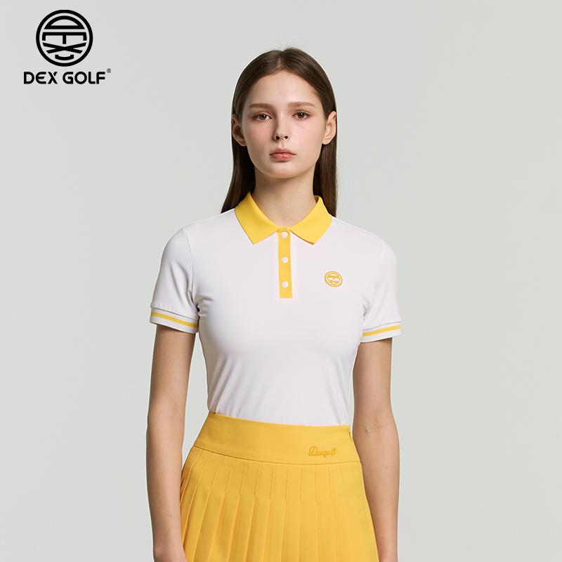 DEXGOLF高尔夫女士春夏3351撞色翻领短袖Polo衫户外运动休闲舒适