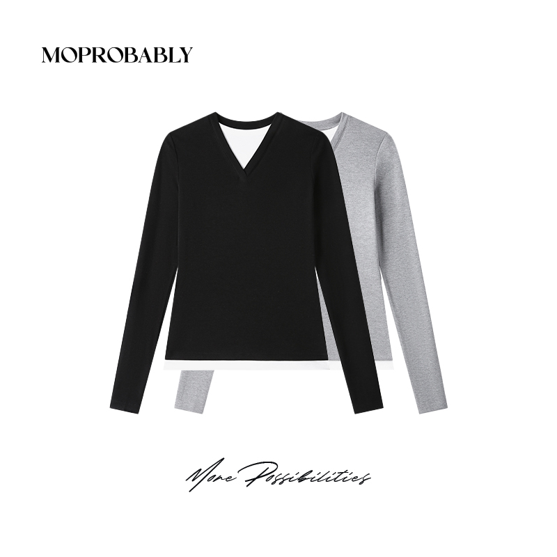 Moprobably李予诺「新趋势」假两件撞色长袖T恤L5147020