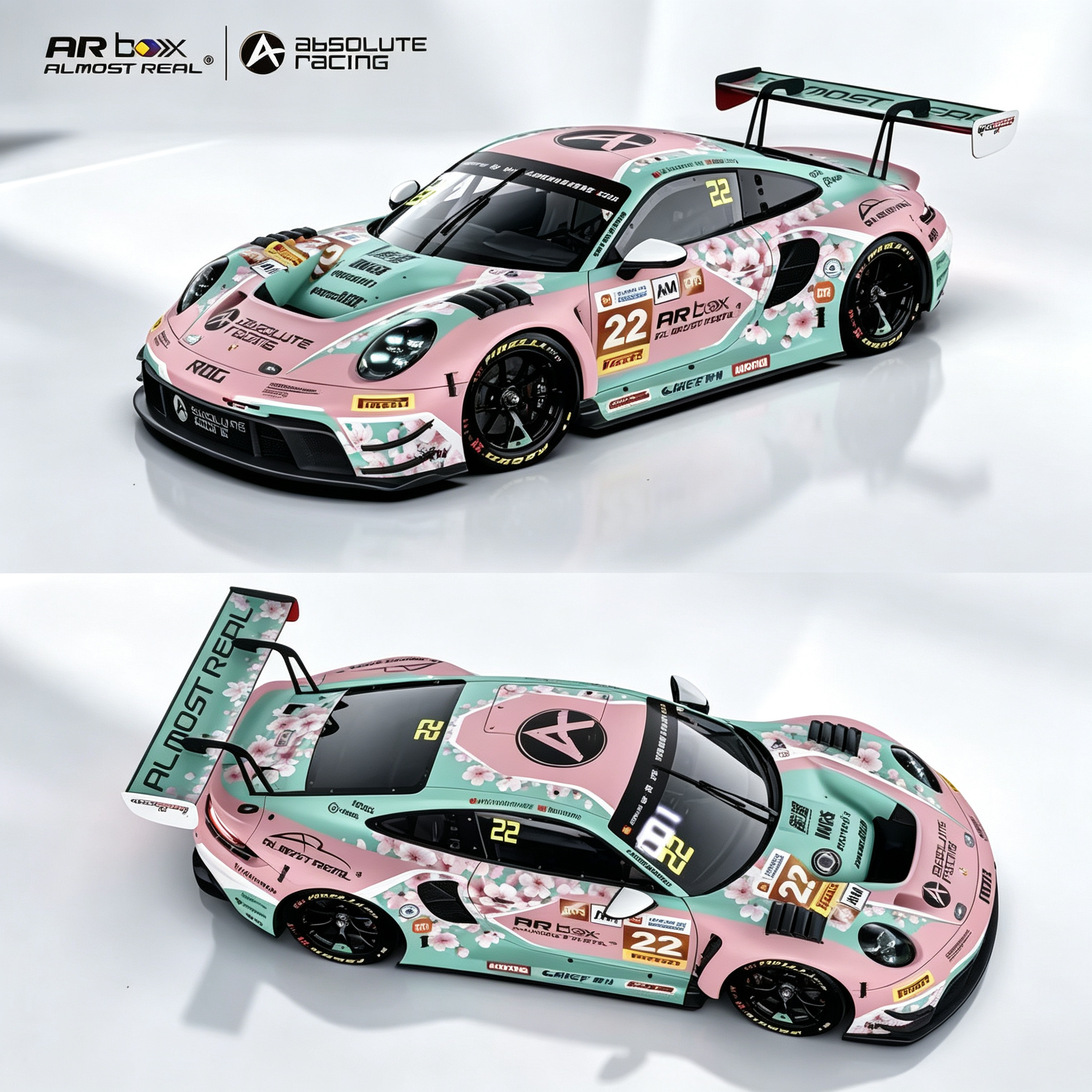 AR · 保时捷 911 GT3 R 1:64 十里桃花 宁波站 绝对车队#22车模