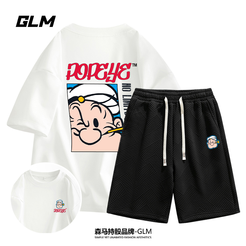 大力水手联名GLM【运动套装】短袖T恤短裤青少年两件套运动情侣装潮