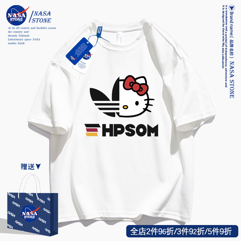 NASA联名卡通动漫猫休闲短袖t恤男女2026夏季潮牌百搭青少年半袖