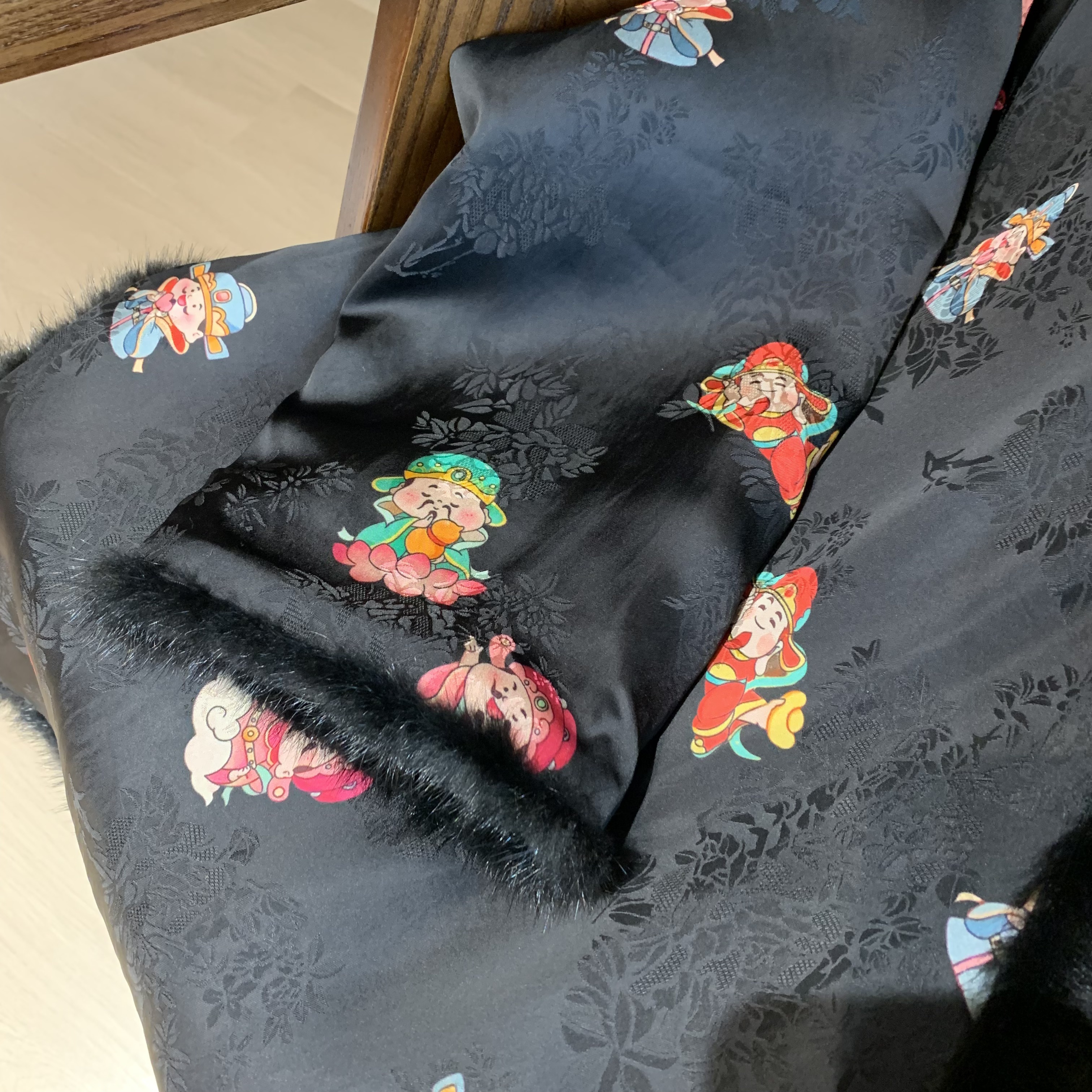 新中式国风水貂毛提花加厚棉服棉衣上衣外套女cs