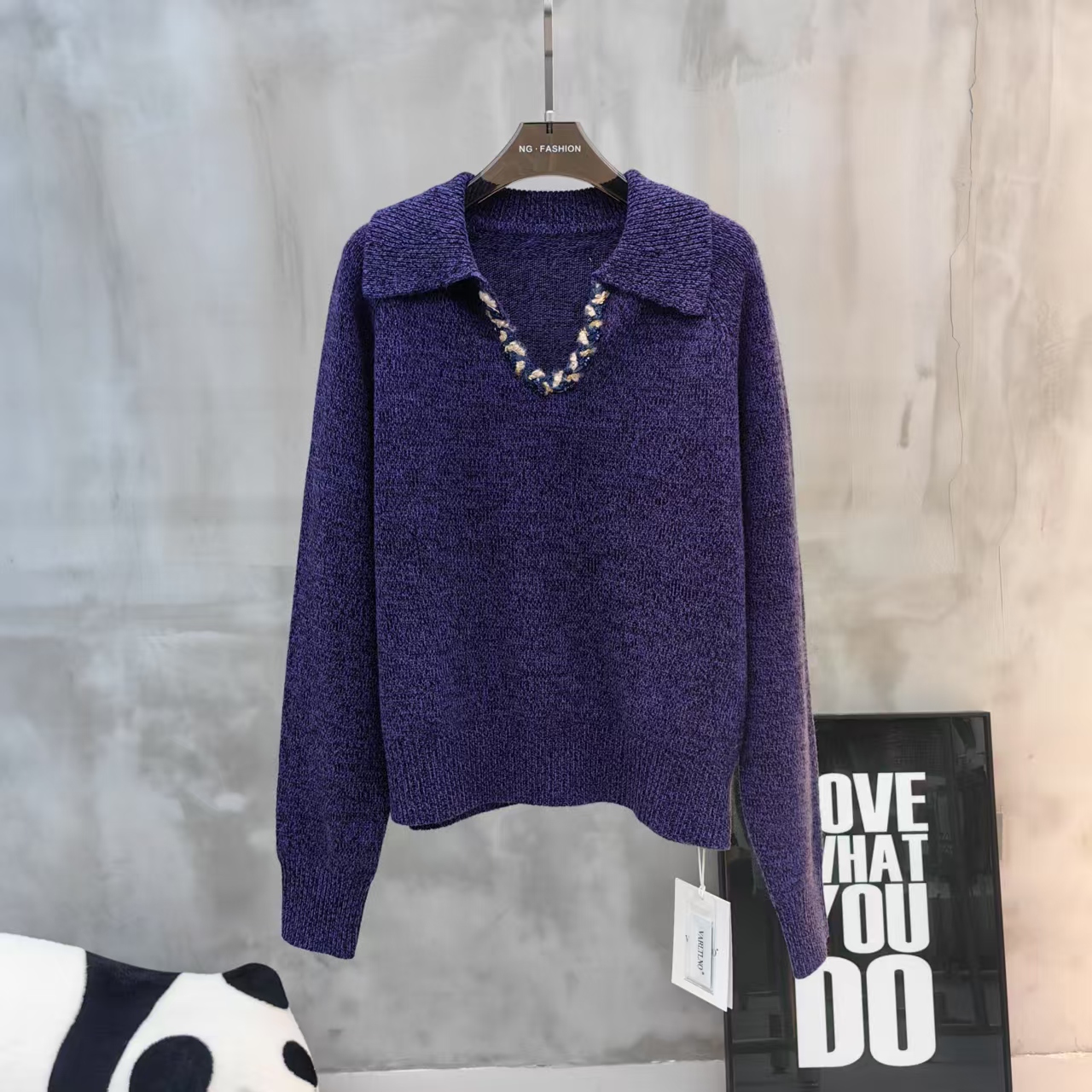 2024冬季新款小香风女士海军领纯色针织毛衣女9236