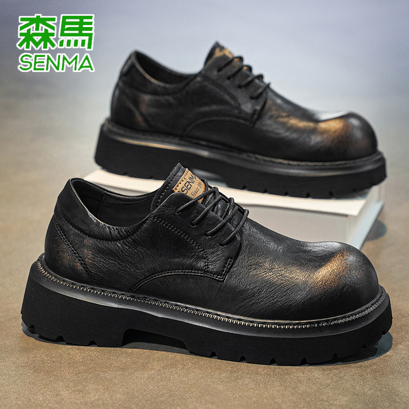 森马大头鞋男夏季英伦风时尚休闲黑色皮鞋男士2026新款低帮马丁靴商品图