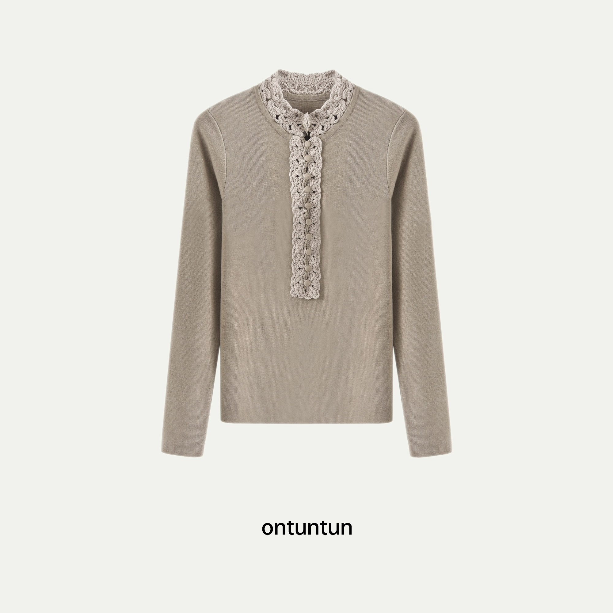 【年中坨粉福利】莫奈灰咖色特殊手工钩花纽扣混纺毛织上衣