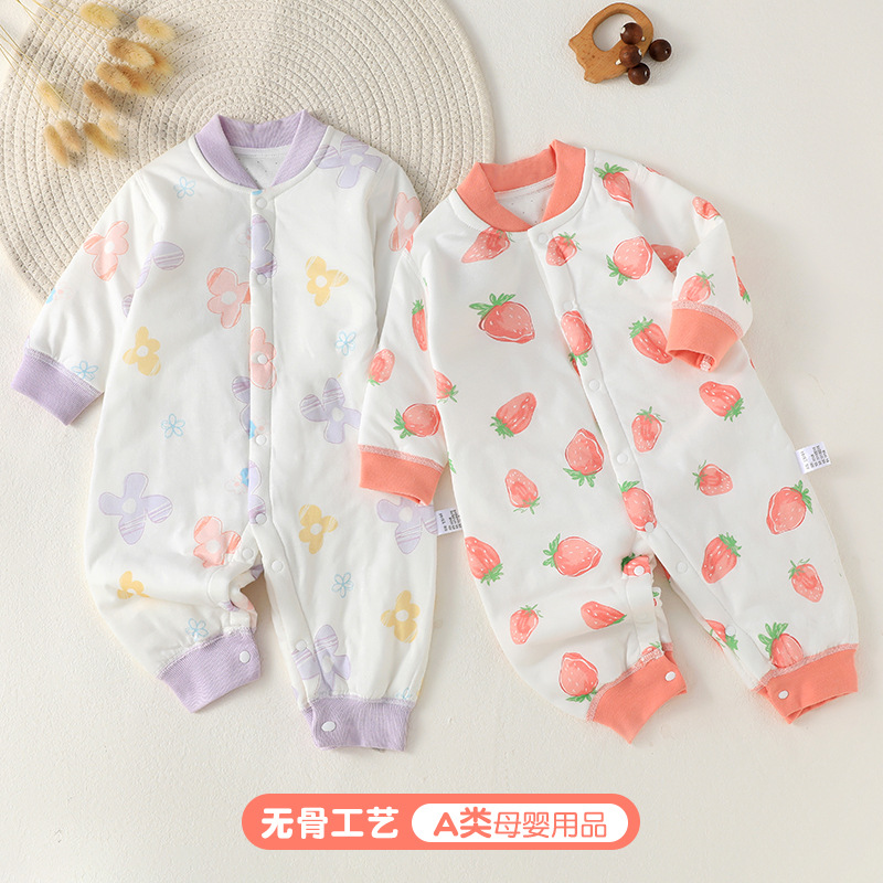 加厚婴儿连体衣四季款40g保暖新生儿儿童衣服无骨女薄款爬爬服