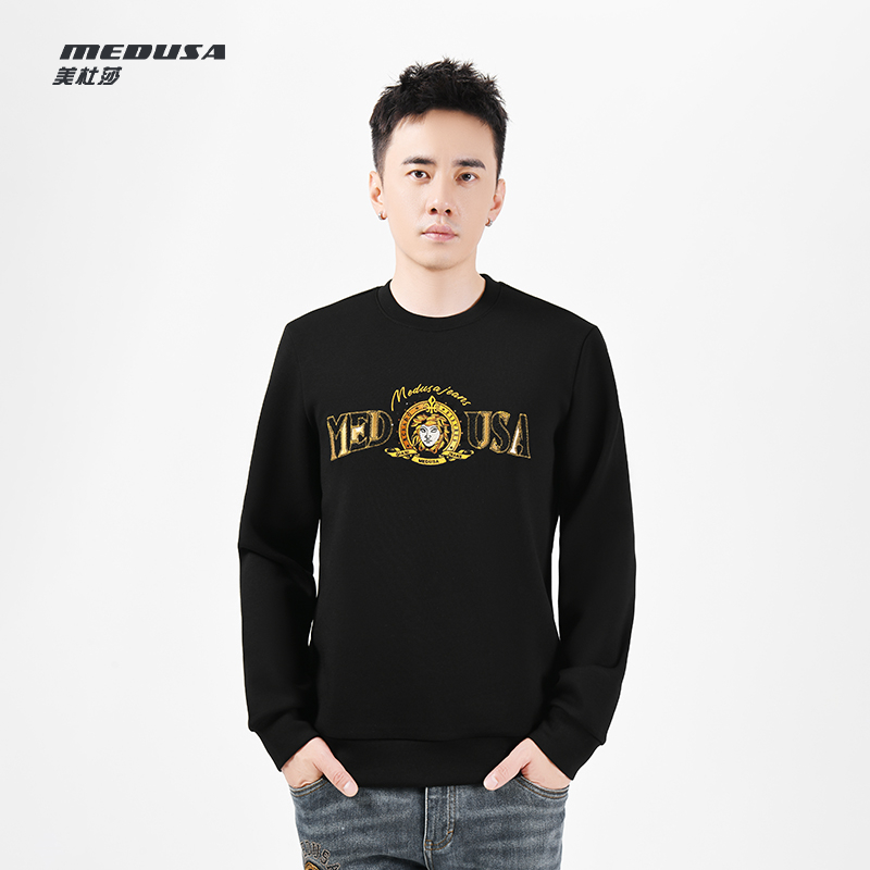 MeduSa/美杜莎秋冬新款男士上衣刺绣烫钻长袖打底衫卫衣男23301
