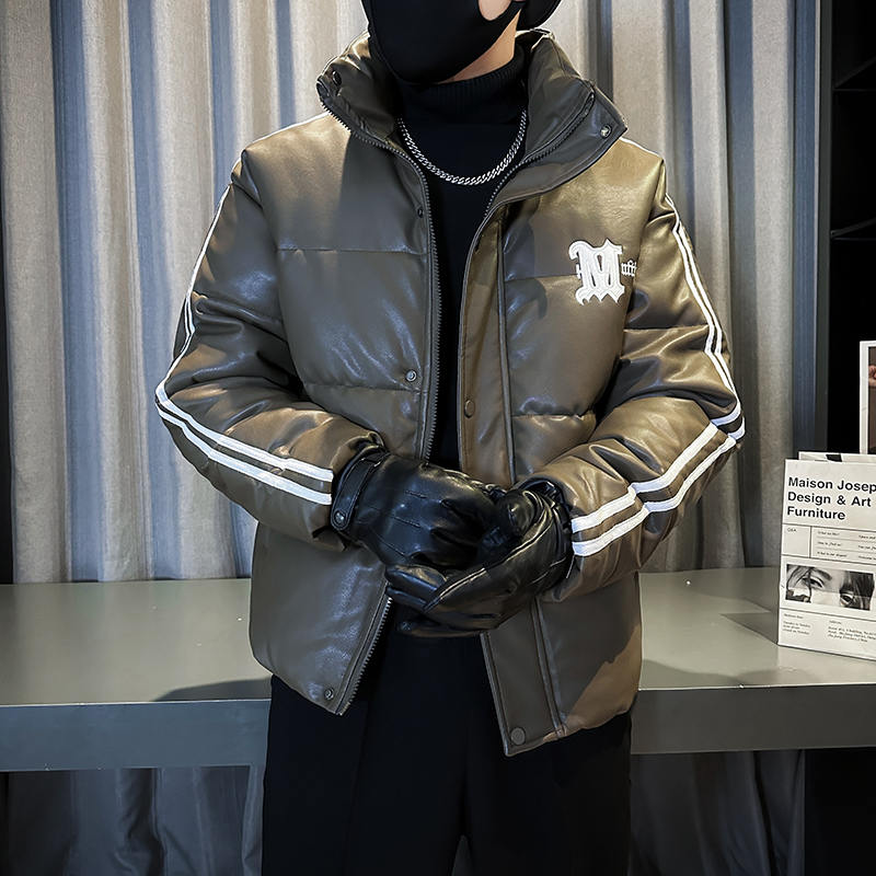 机车软皮男士冬季棉衣外套潮牌加厚立领棉服2023新款皮棉袄面包服