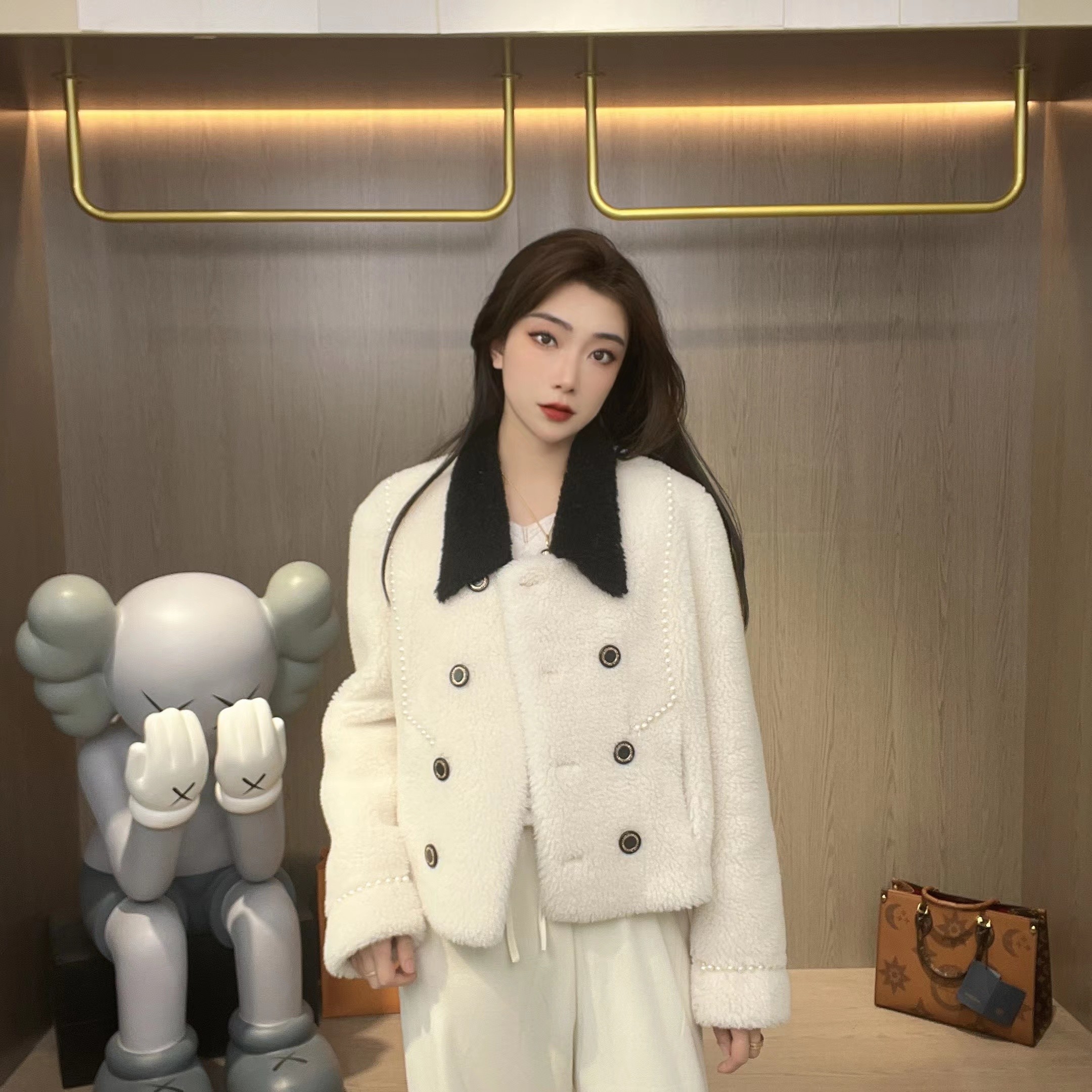 【年华似锦】梦幻工装风撞色珍珠羊毛外套#QSXHR9913