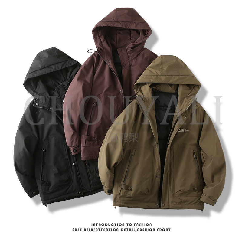 冬季新款情侣款羽绒服时尚百搭工装大口袋宽松连帽保暖休闲羽绒服