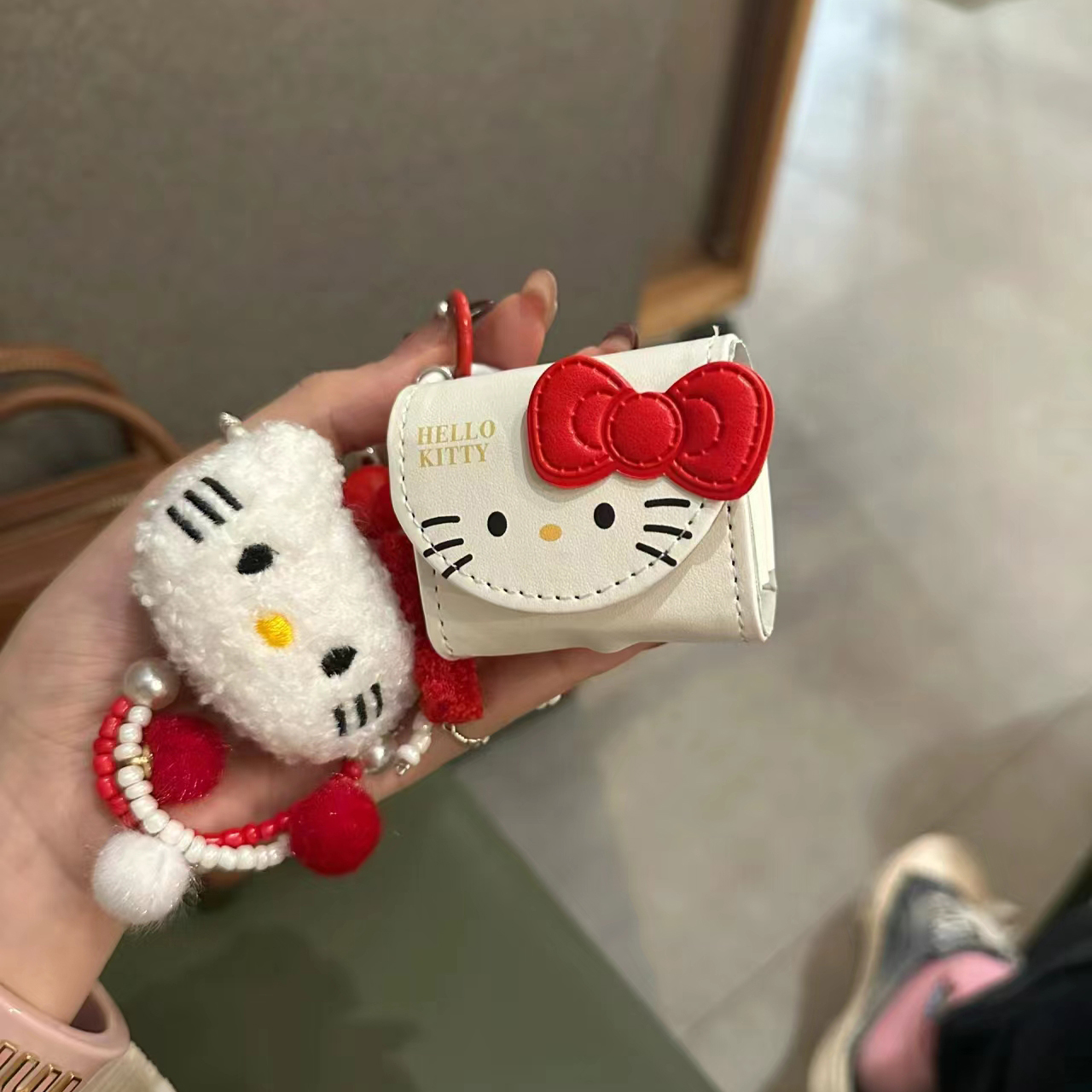 ins日韩立体蝴蝶结kt猫咪皮质壳适用苹果蓝牙airpods23耳机套可爱