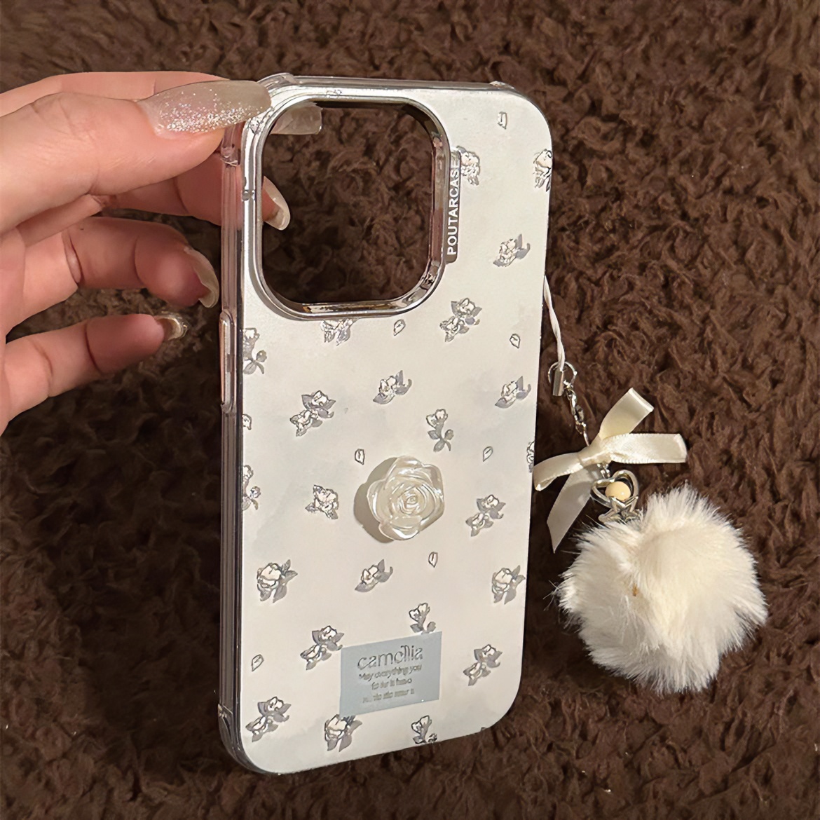 ins日韩高级感立体白玫瑰花适用于iPhone15pro手机壳少女可爱简约