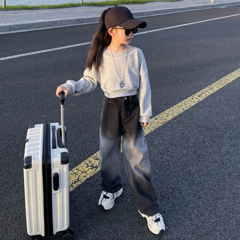 女童阔腿宽松秋装套装2023新款秋季洋气款圆领时髦渐变网红两件套