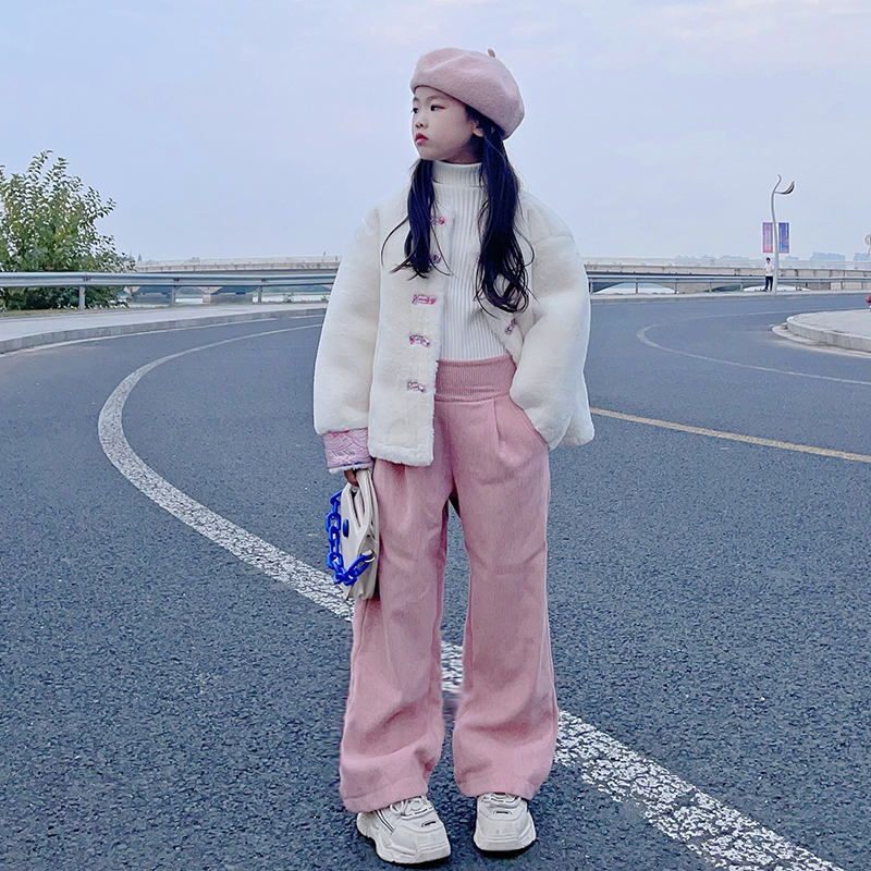女童秋冬国潮风盘扣外套2023新款6-12岁15岁儿童加厚网红大童毛衣