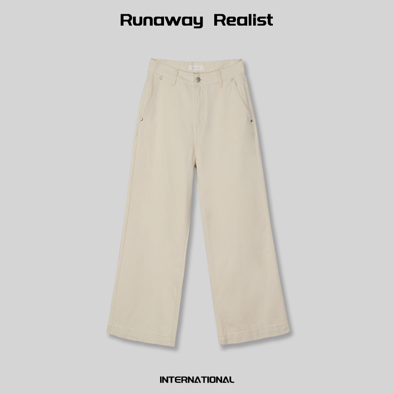 鹿宝贝私服【runaway】棕标复古米色直筒阔腿牛仔裤K017