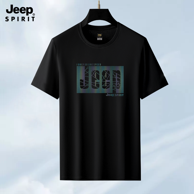 JEEPSPIRIT休闲圆领短袖T恤夏季新款潮流中青年修身男装