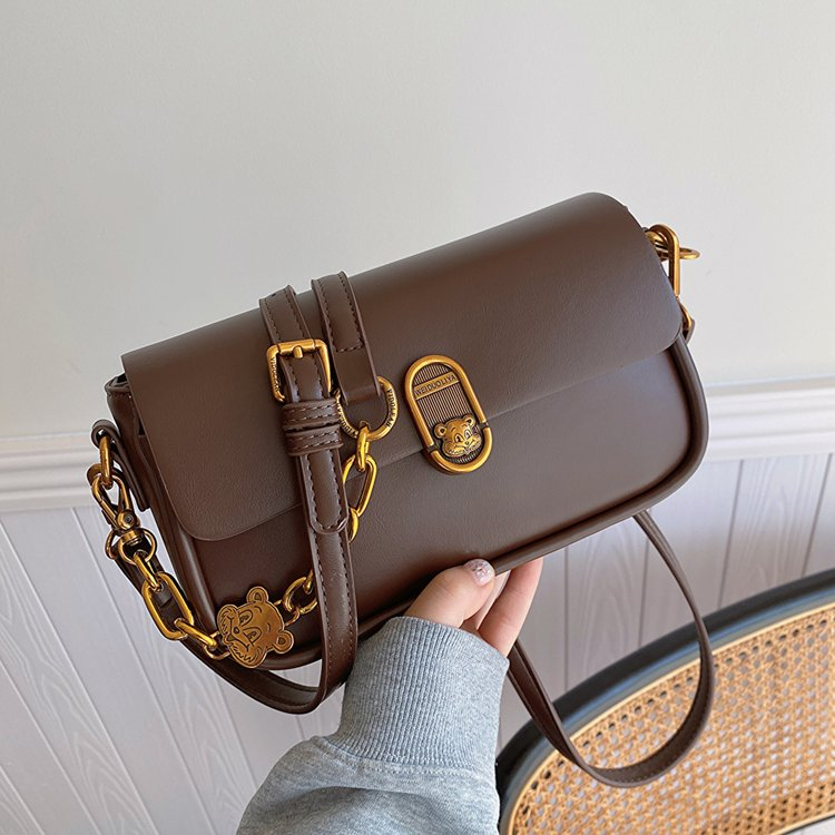 9126咖啡女士百搭单肩包链条休闲斜挎包小众【无礼盒】