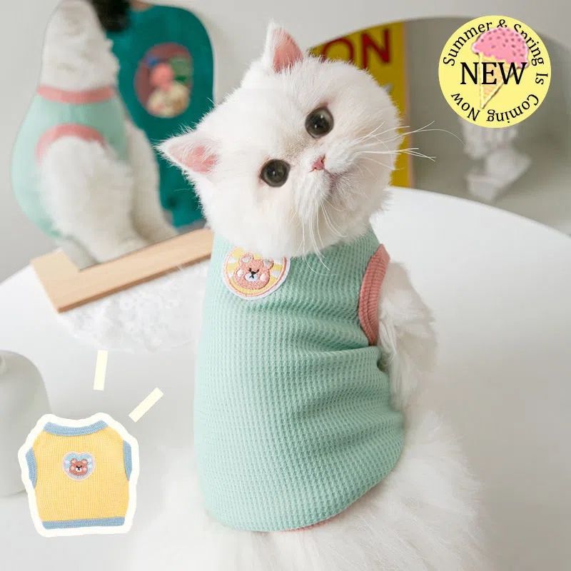 猫咪衣服薄款华夫格背心幼猫春季夏季夏天衣服比熊博美小型犬G38