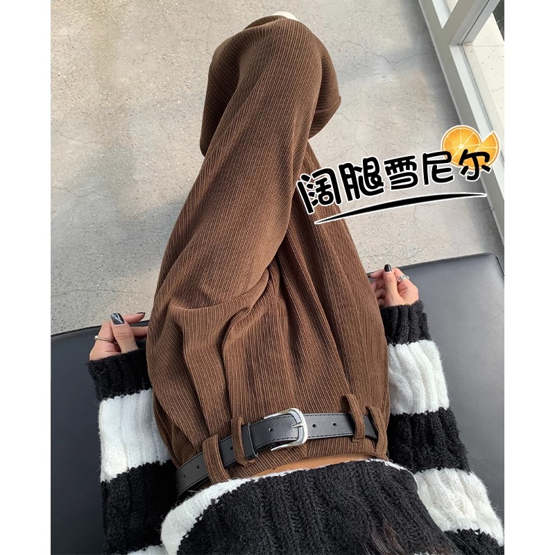 窄版雪尼尔阔腿裤女2023新款秋冬高腰休闲垂感直筒加绒灯芯绒裤子