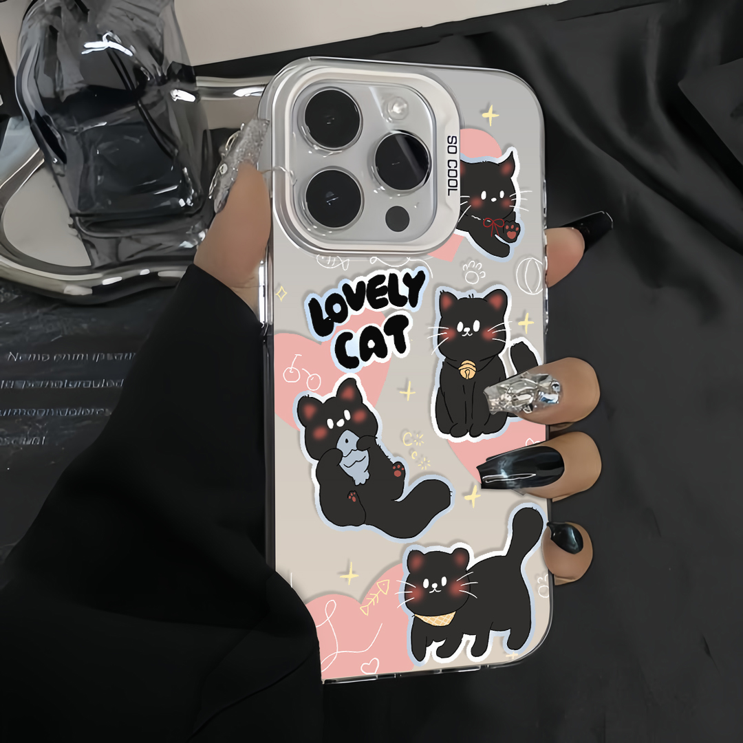 粉色小黑猫苹果15/14Promax手机壳高级感iPhone13/12/11Pro防摔xr