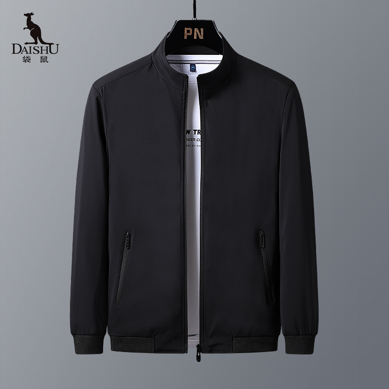 Dai Shu/袋鼠中老年内双口袋立领夹克保暖男外套时尚百搭上衣