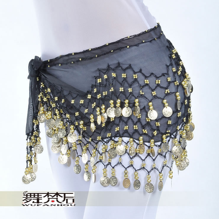 肚皮舞腰链臀巾雪纺三层波浪金币腰封印度舞腰链2023新款初学者