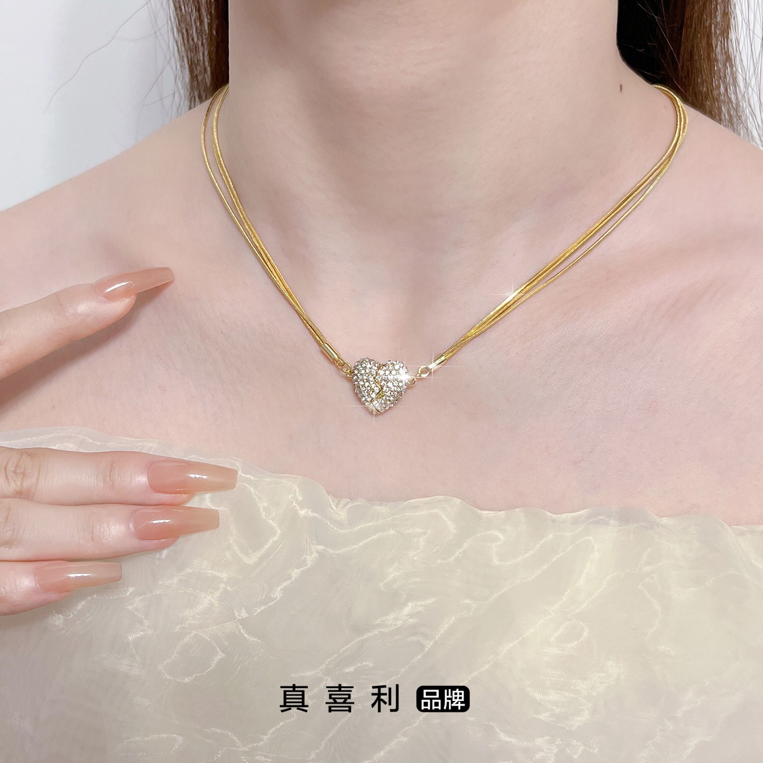 1号 三根链子 真喜利【心心相印】磁吸扣项链  简约大方时尚
