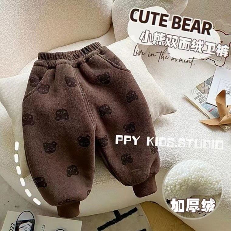 015秋冬男女童奥利绒双面绒加厚加绒卫裤儿童一体绒加厚过冬棉裤