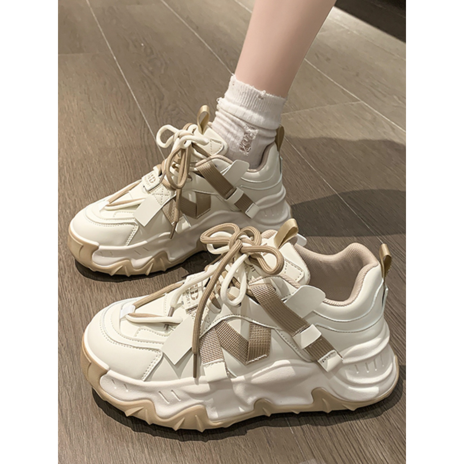 红蜻蜓牌女鞋女款鞋子秋季透气厚底休闲运动老爹鞋女软底网面爆款