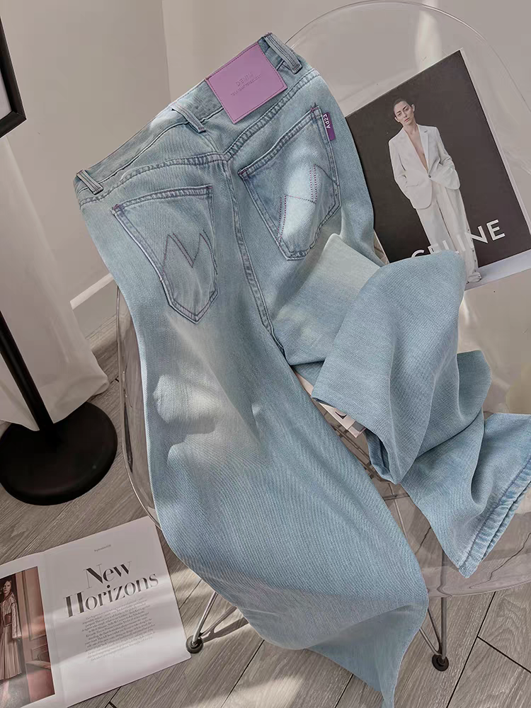 0832天丝莱赛尔牛仔裤女2024夏季新款高腰直筒垂感休闲宽松显瘦